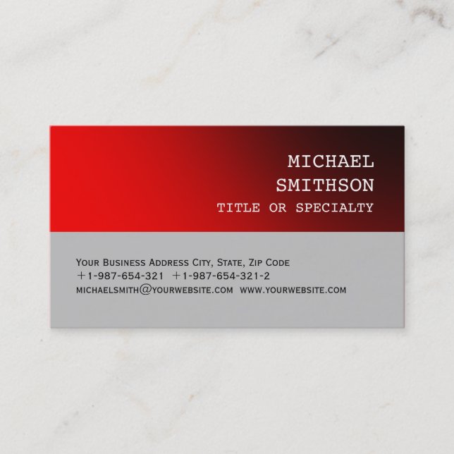 Trendy Red Silver Gray Consultant Business Card (Front)