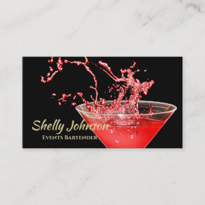Trendy Red Splash Bartender and Events Caterer Business Card