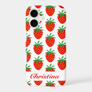 Trendy red strawberry print custom Zazzle Basic iPhone 17 Case
