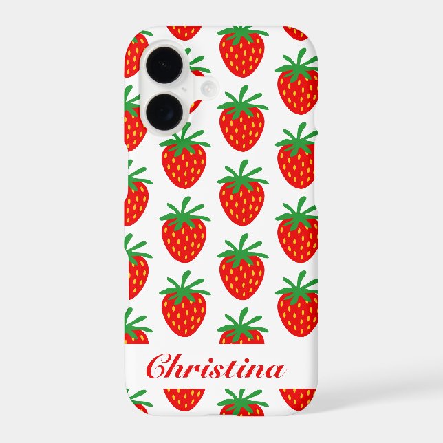 Trendy red strawberry print custom Zazzle Basic iPhone Case (Back)
