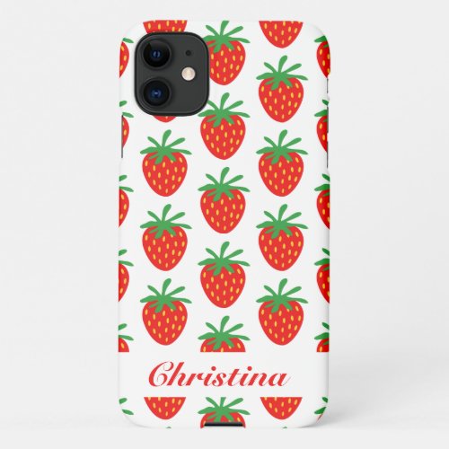 Trendy red strawberry print custom Zazzle Basic iPhone 11 Case