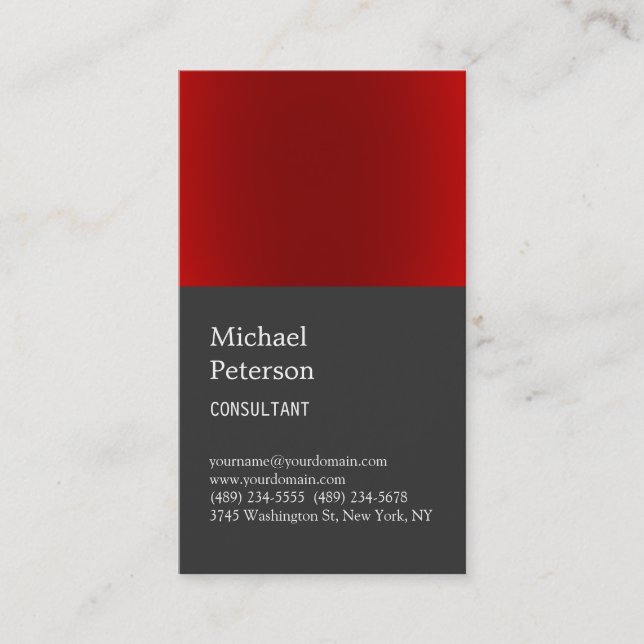 Trendy Red Stripe Gray Consultant Business Card (Front)