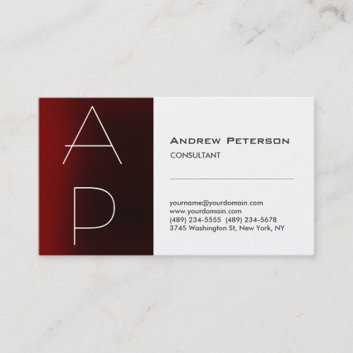 Trendy Red Stripe Monogram White Business Card