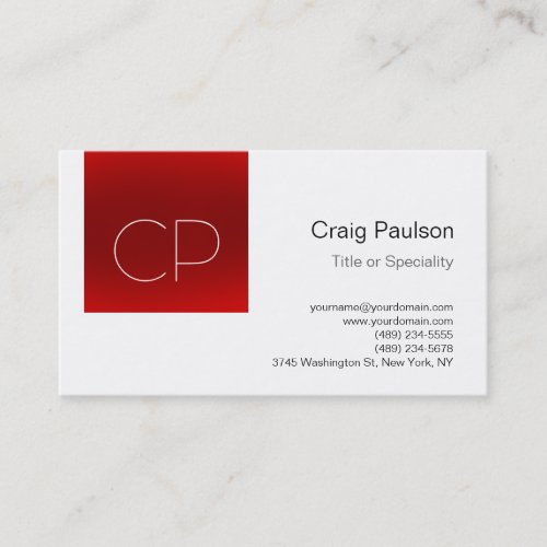 Trendy Red Stripe White Monogram Business Card