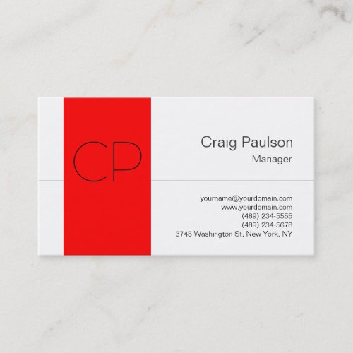 Trendy Red Stripe White Monogram Business Card