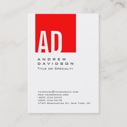 Trendy Red Striped Monogram White Business Card