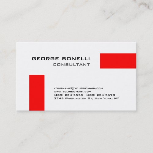 Trendy Red Striped White Consultant Business Card