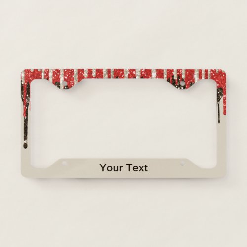 Trendy Red Tan Black Glitter Drips Graphic License Plate Frame