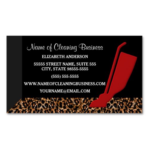 Trendy Red Vacuum Leopard Housekeeping Service Magnetic Business Card