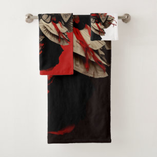 Trendy Red White and Black Kabuki Bath Towel Set