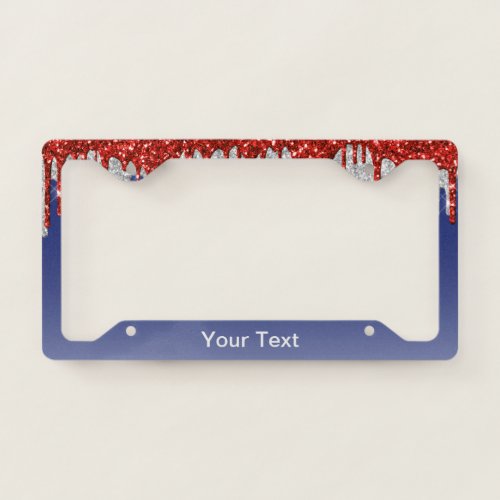 Trendy Red White and Blue Glitter Drips License Plate Frame