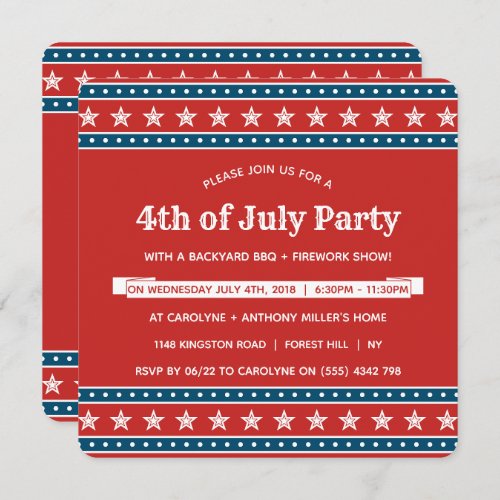 Trendy Red, White & Blue 4th Of July Party Invitation - Celebrate in style with these trendy 4th of July party invitations. This design is easy to personalize with your special event wording and your guests will be thrilled when they receive these fabulous invites.