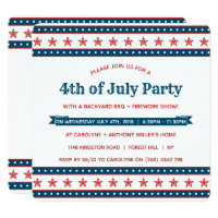 Trendy Red, White & Blue 4th Of July Party Invitation