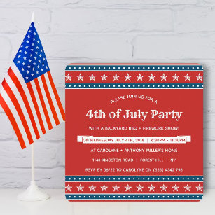 Trendy Red, White & Blue 4th Of July Party Invitation