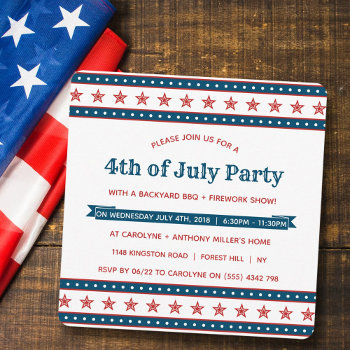 Trendy Red  White & Blue 4th Of July Party Invitation by Invitation_Republic at Zazzle