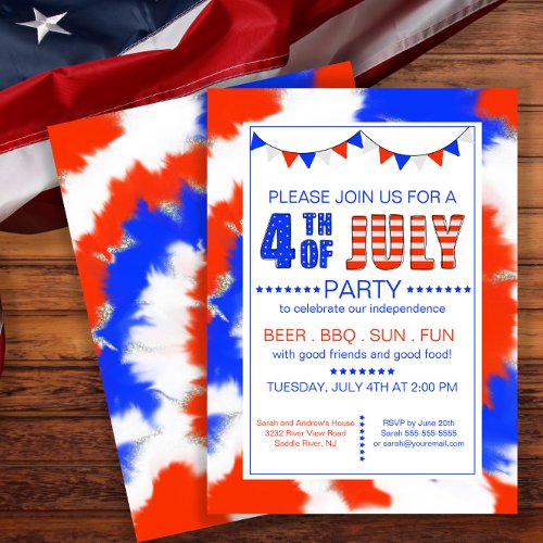 Trendy Red White  Blue 4th Of July Party Invitation