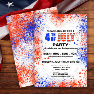 Trendy Red, White & Blue 4th Of July Party Invitation