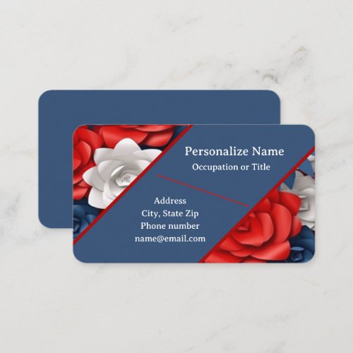 Trendy Red White Blue Flowers Floral Design USA Business Card