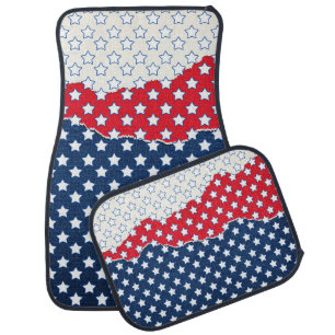 Trendy Red White & Blue Stars America Flag Pattern Car Floor Mat