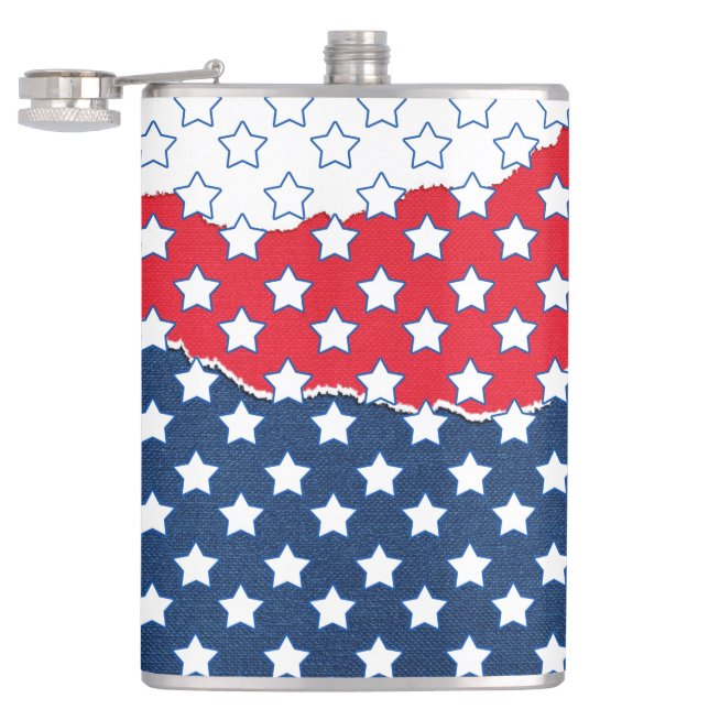Trendy Red White & Blue Stars America Flag Pattern Flask (Opened)
