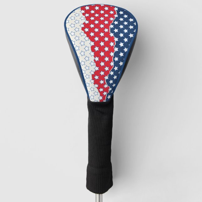 Trendy Red White & Blue Stars America Flag Pattern Golf Head Cover (Front)