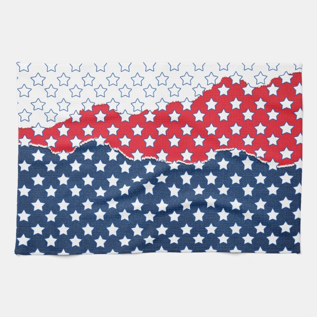 Trendy Red White & Blue Stars America Flag Pattern Kitchen Towel (Horizontal)