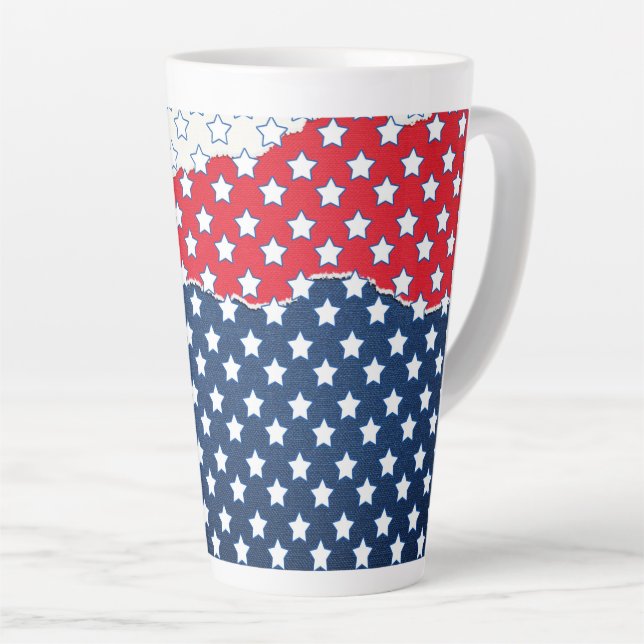 Trendy Red White & Blue Stars America Flag Pattern Latte Mug (Right Angle)