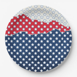 Trendy Red White & Blue Stars America Flag Pattern Paper Plates
