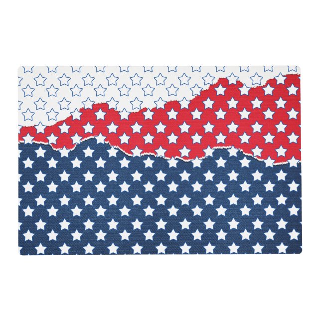 Trendy Red White & Blue Stars America Flag Pattern Placemat (Front)