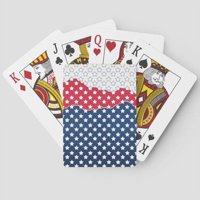 Trendy Red White & Blue Stars America Flag Pattern Poker Cards (Back)