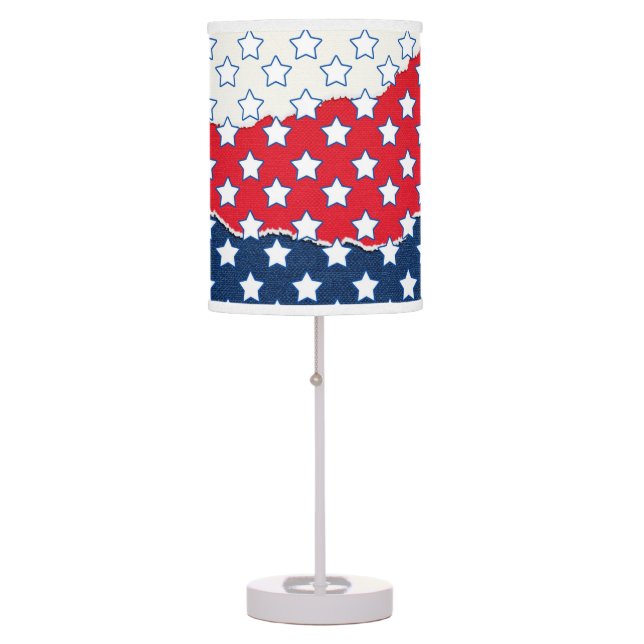 Trendy Red White & Blue Stars America Flag Pattern Table Lamp (Front)