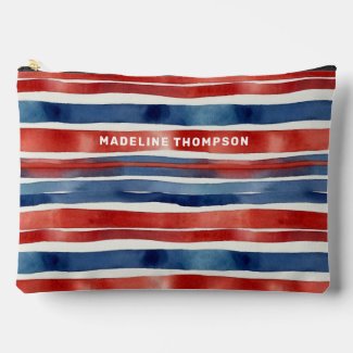 Trendy Red White Blue Stripes American Watercolor