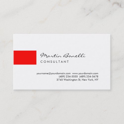 Trendy Red White Minimalist Script Business Card