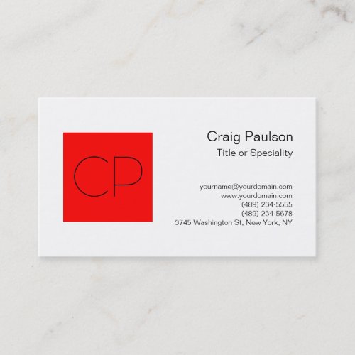 Trendy Red White Monogram Business Card