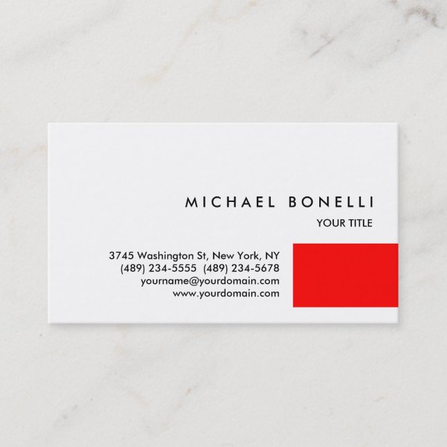 Trendy Red White Professional Business Card (Front)