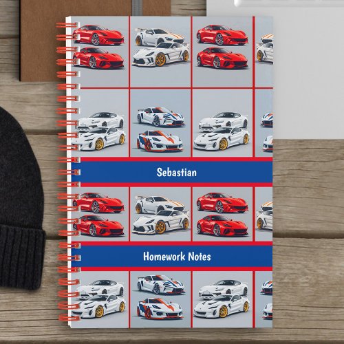 Trendy Red  White Sporty Sports Cars Enthusiasts Notebook
