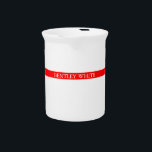 Trendy Red White Stylish Simple Plain Your Name Beverage Pitcher<br><div class="desc">This template can be customized to meet all professional occupations.</div>