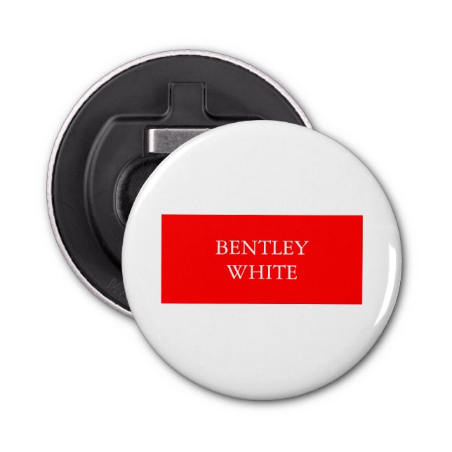 Trendy Red White Stylish Simple Plain Your Name Bottle Opener (Front)