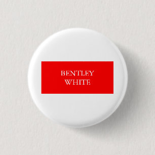 Trendy Red White Stylish Simple Plain Your Name Button