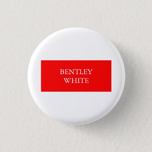 Trendy Red White Stylish Simple Plain Your Name Button