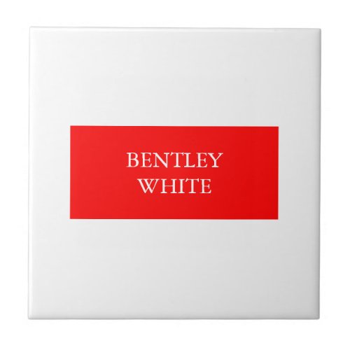 Trendy Red White Stylish Simple Plain Your Name Ceramic Tile