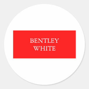 Trendy Red White Stylish Simple Plain Your Name Classic Round Sticker