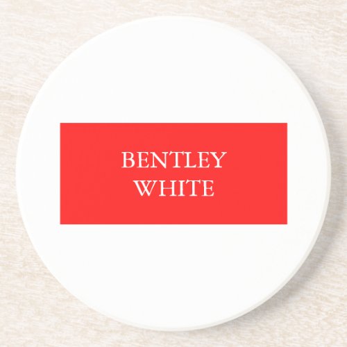 Trendy Red White Stylish Simple Plain Your Name Coaster