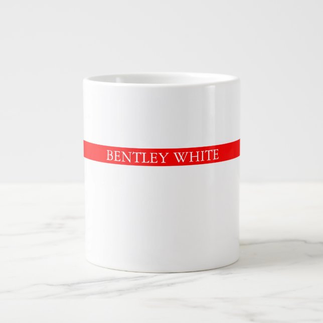 Trendy Red White Stylish Simple Plain Your Name Giant Coffee Mug (Front)
