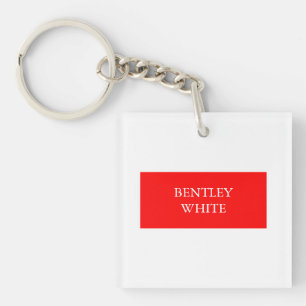 Trendy Red White Stylish Simple Plain Your Name Keychain