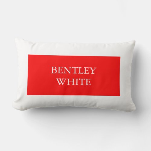 Trendy Red White Stylish Simple Plain Your Name Lumbar Pillow