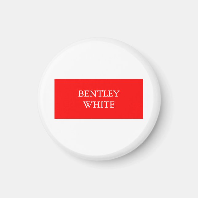 Trendy Red White Stylish Simple Plain Your Name Magnet (Front)