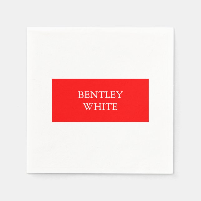 Trendy Red White Stylish Simple Plain Your Name Napkins (Front)