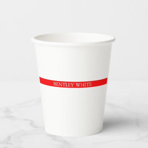 Trendy Red White Stylish Simple Plain Your Name Paper Cups