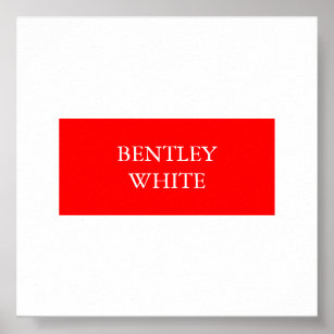 Trendy Red White Stylish Simple Plain Your Name Poster